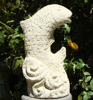 Solid Fish Fountain Garden Statue W/ Pitted Texture Cement Spitter Lawn Yard Art photo