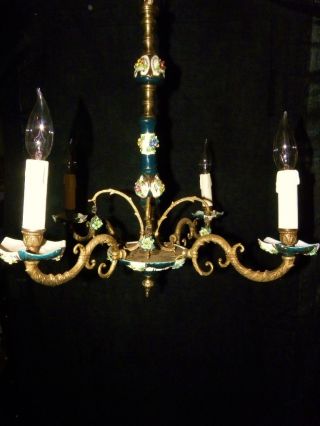 French Porcelain Chandelier 4 Lights. photo