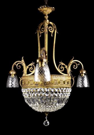 Large Antique Crystal Chandelier Empire Vintage French Bronze Gilt Gilded Gold photo