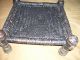 Primitive Hand Carved Hardwood Distressed Wood Leather Cained Foot Stool Other photo 9