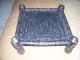 Primitive Hand Carved Hardwood Distressed Wood Leather Cained Foot Stool Other photo 1