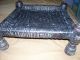 Primitive Hand Carved Hardwood Distressed Wood Leather Cained Foot Stool Other photo 2