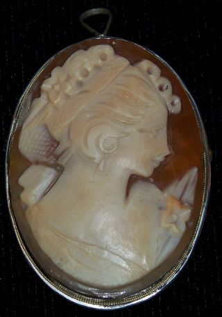 Antique Estate Item Shell Cameo In 80.  0 Silver Mount photo