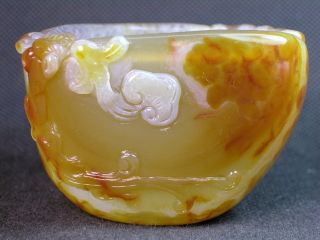 Chinese Dragon Carved Red Shadow Natural Agate Brush Washer photo