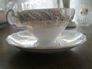 Crownford Pedestal Cup And Saucer Set White Gold Bone China England Vgc photo
