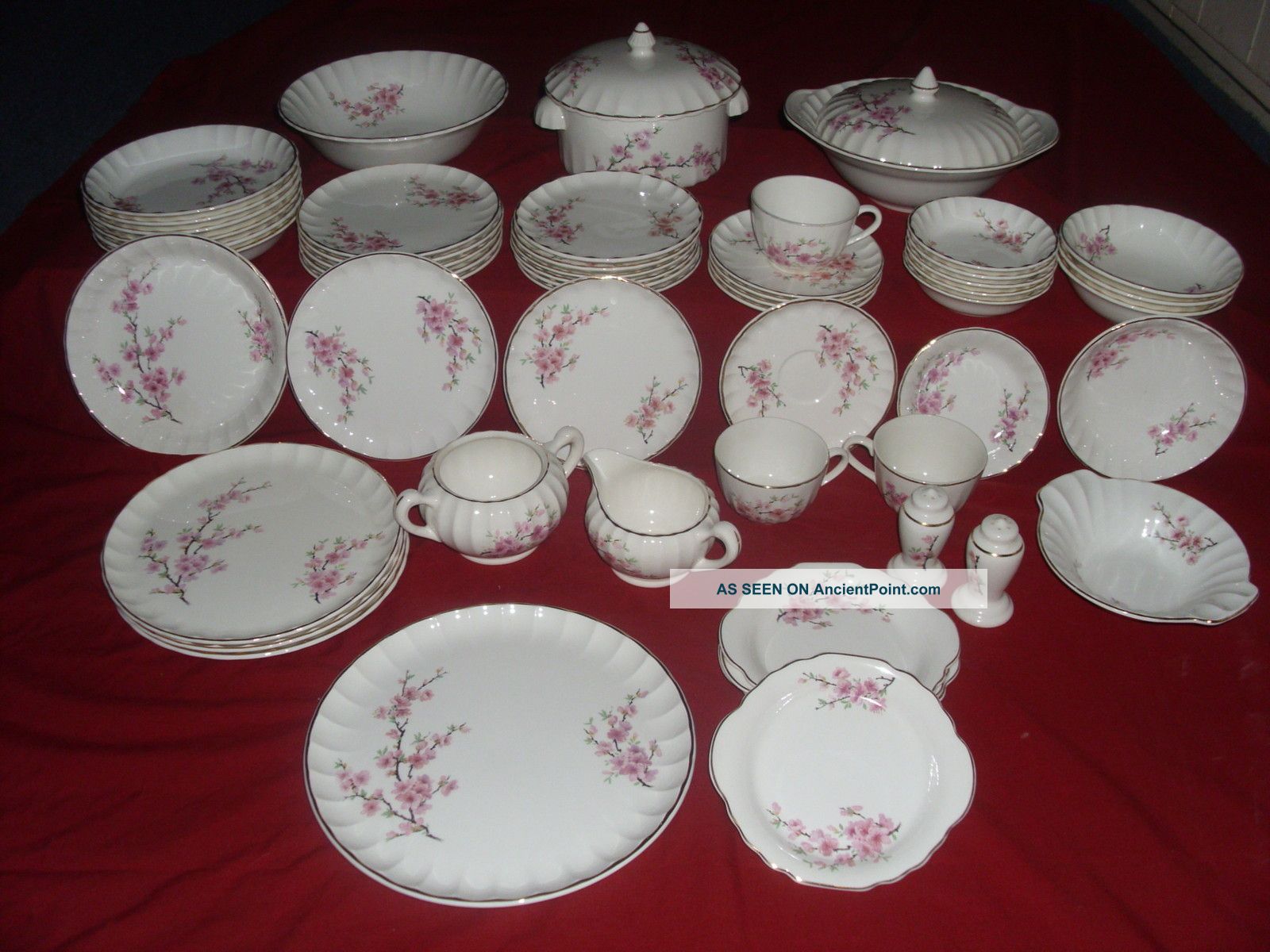 Vtg Ws George 56 Pc 1940 ' S Peach Blossom Pink Bolero Dish Cups & Saucers photo