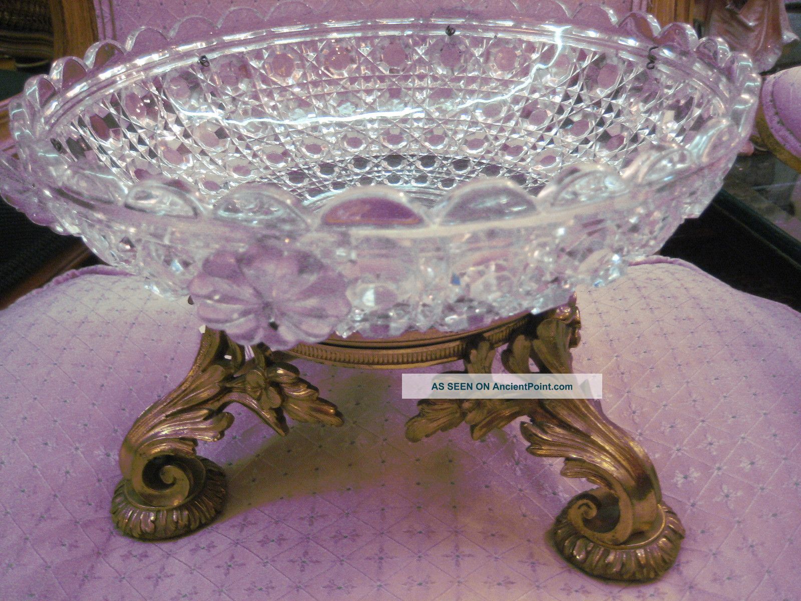 Stunning Crystal Bowl On A Bronze Stand Bowls photo