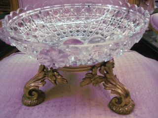 Stunning Crystal Bowl On A Bronze Stand photo
