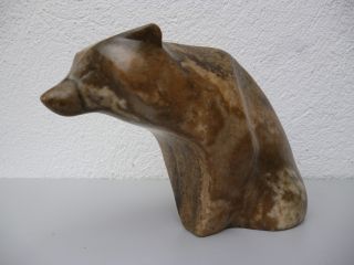 1960s Inuit Stone Carving Of A Stylized Wolf Signed With A Fish photo