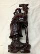 Antique Chinese Teak Wood Hand Carved Old Man With Staff And Branch 8 - 1/2 