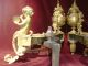 Stunning Pair Of Palatial Gilded French Bronze Chenets 1 9c.  Cherubs Metalware photo 7