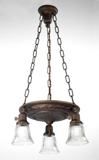 Brass Chandelier Pan Light Ornate Restored Antique Vintage Old Steampunk Bronze photo