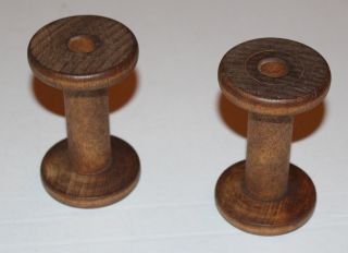 Two Wooden Silk Spools,  Bobbins,  4 Inches Tall photo