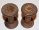 Two Wooden Silk Spools,  Bobbins,  4 Inches Tall Primitives photo 3