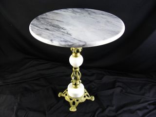 Small Italian Marble Top Round Accent Table Decorative Brass Low Occasional photo