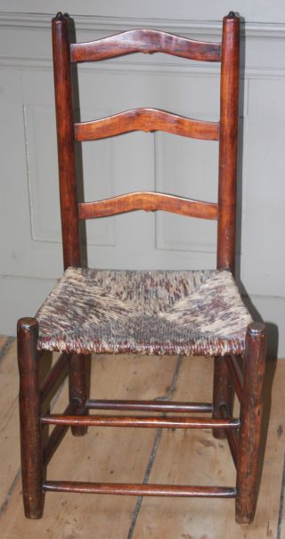 Late 18th/early 19th C Delaware Valley Ox - Blood Red Paint Slat Back Side Chair photo
