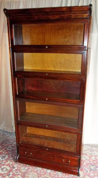 Antique Barristers 5 Compartment W/drawer Bookcase/glass Door Cabinet photo