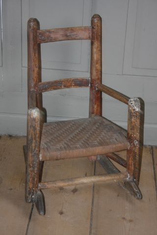 18th Century Child ' S Maine Slat Back Chair In Red Paint photo