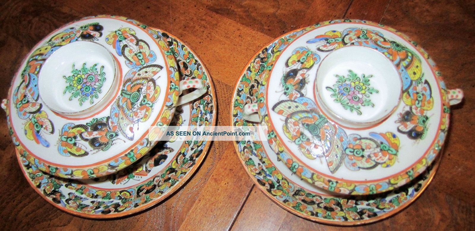 2 Chinese Export 1000 Butterfly Butterflies Lids Bowls With Saucers 4 Rice,  Soup Other photo