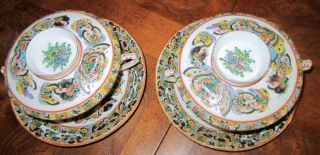 2 Chinese Export 1000 Butterfly Butterflies Lids Bowls With Saucers 4 Rice,  Soup photo