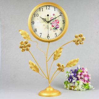 European Rural Style Yellow Metal Diameter 27.  5cm Mute Decorative Table Clock photo