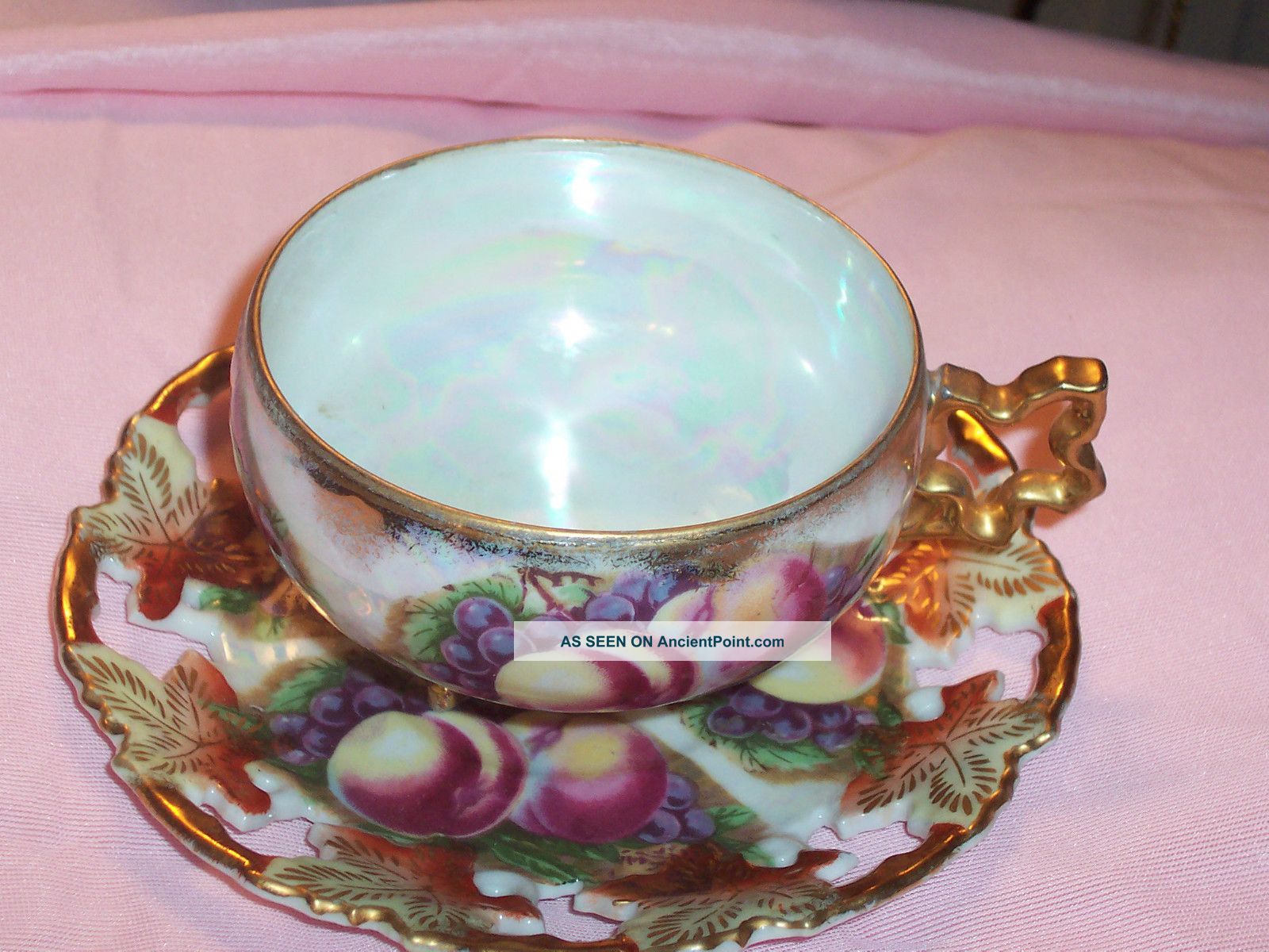Royal Sealy Japan 3 Footed Star Tea Cup And Saucer Fruit Pattern Cups & Saucers photo