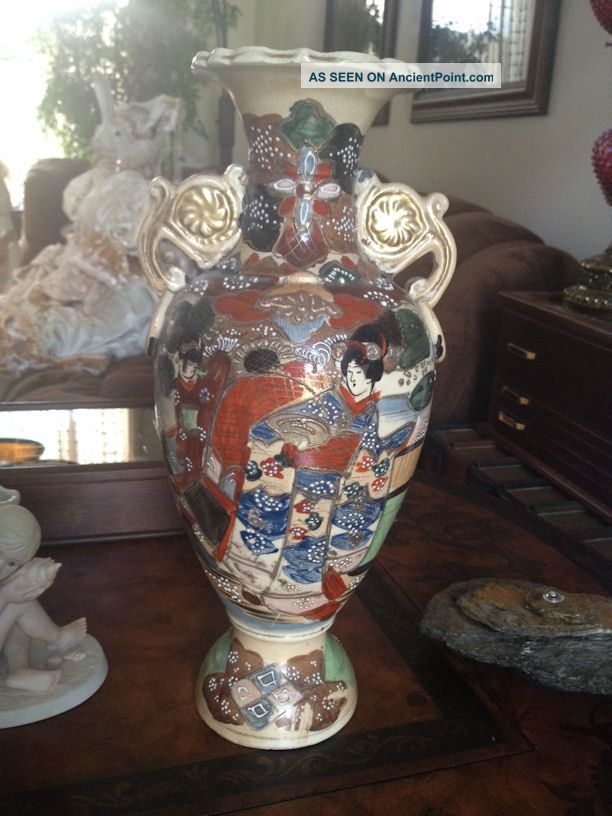 Moriage Antique Japanese Moriage Large Vase Hand - Painted Vases photo