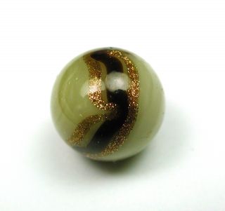 Antique Glass Ball Button Mocha Swirl W/ Brown & Gold Sparkle Stripe Design photo