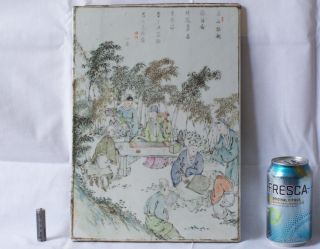 Qianjiang Cai Dated 1877 Chinese Porcelain Plaque Scholars In Bamboo Grove Rare photo