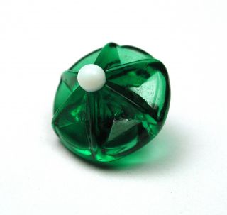 Antique Charmstring Glass Button Green Star Mold W/ White Ball Tip Swirl Back photo