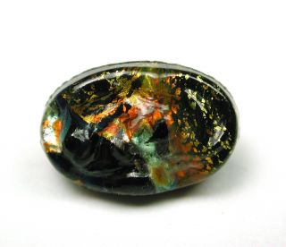 Antique Leo Popper Glass Button Black Orange Green Oval Design photo