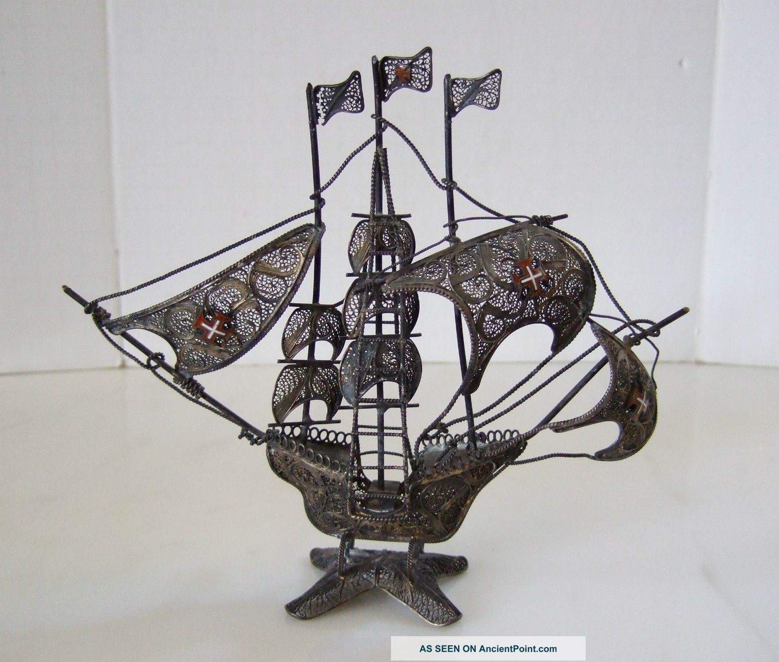 Antique 800 Silver Wire Spanish Galleon Ship Enamel Crosses On Sales – Intricate Silver Alloys (.800-.899) photo