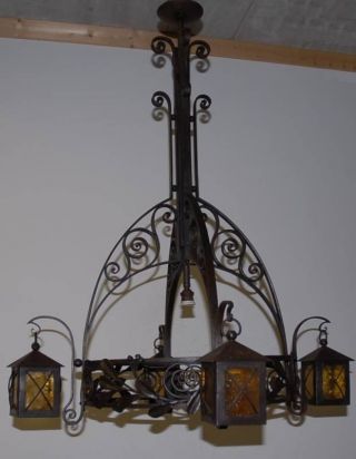 Huge Museum Quality Wrought Iron 5 - Light Chandelier photo