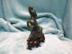 Vintage Carved Jade Chinese Sitting Figure Statue On Fitted Wood Base Stand Men, Women & Children photo 2