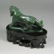 Natural Chinese Green Hetian Jade Tiger Statue & Hardwood Stand Tigers photo 2