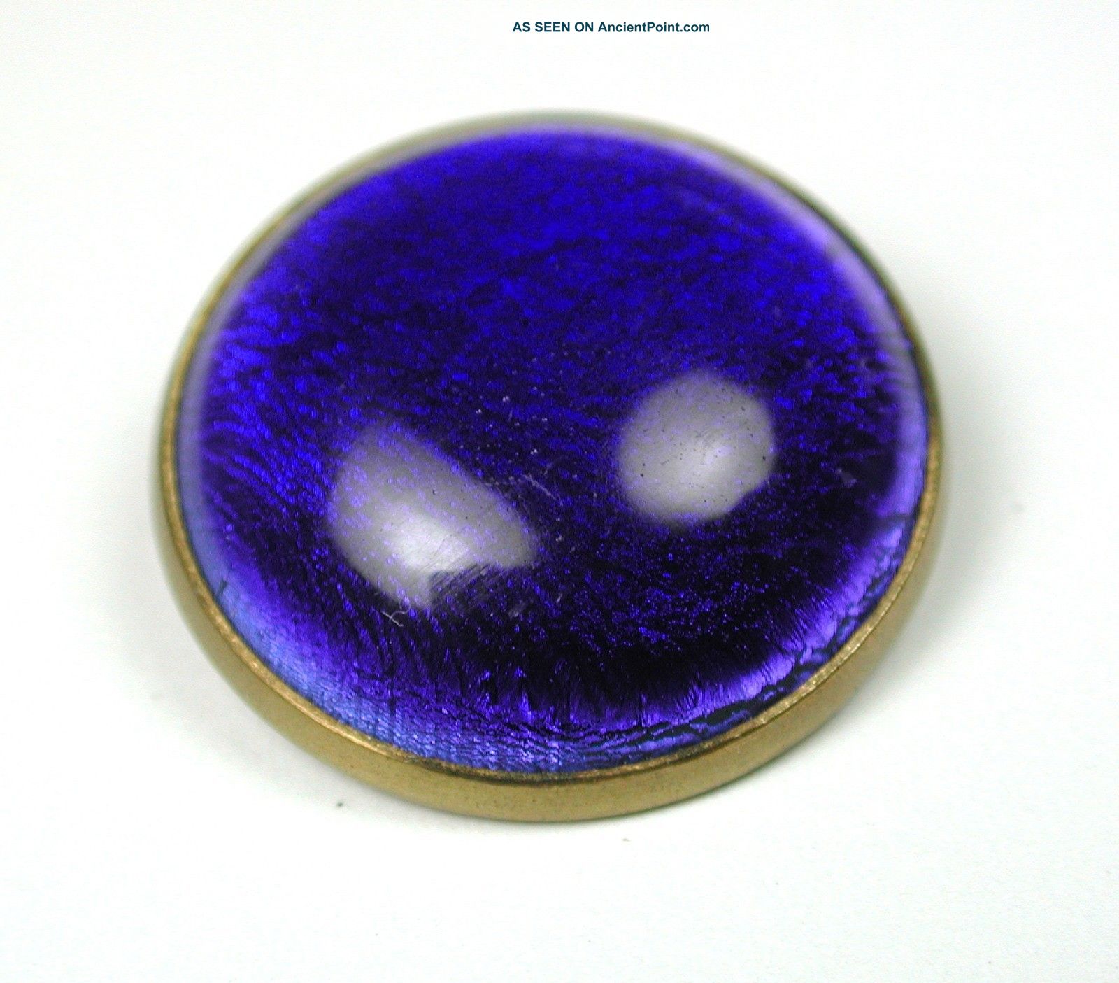Antique Glass In Metal Button Cobalt Blue Dome With Brass Back Buttons photo