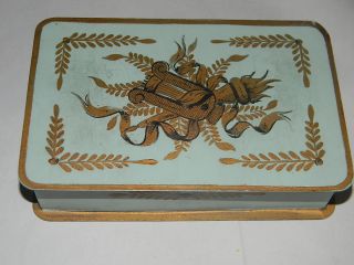 Antique French Hand Painted Art Nouveau Metal Hinged Box - Blue,  Gold photo