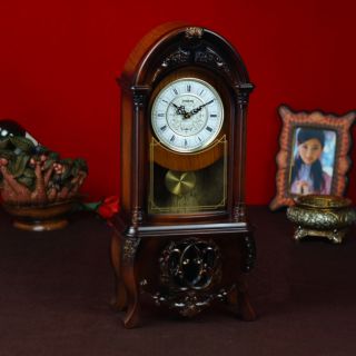 % European Retro Brown Wooden Height 48cm Width 29cm Mute Table Pendulum Clock photo