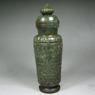 19th C Hand Carved Chinese Hetian Jade High Relief Vase / Pot photo