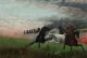 Powerful California Landscape Oil Painting Forest Fire Lighting Strike Horses Folk Art photo 2
