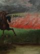 Powerful California Landscape Oil Painting Forest Fire Lighting Strike Horses Folk Art photo 4