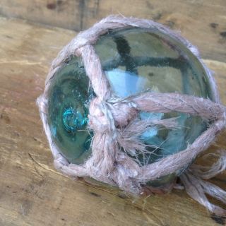 Vintage Japanese Glass Float Ball Fish Net Marked Kanji River Buoy Bouy photo