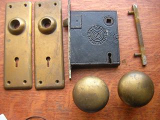 Antique Elegant Cast Brass Doorknobs & Doorplates By Russell & Erwin C1890 photo