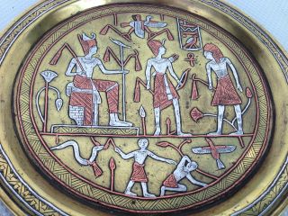 Fine Silver Copper Inlay Plate Egyptian Revival Cairoware Ancient Egypt Figures photo
