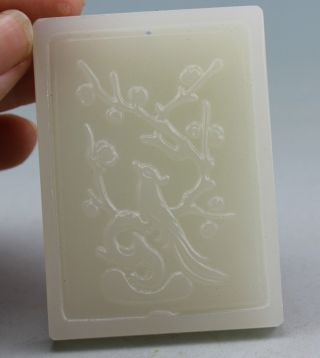 Chinese Afghanistan White Jade Handwork Carved,  The Magpies Plum Flower Pendant photo