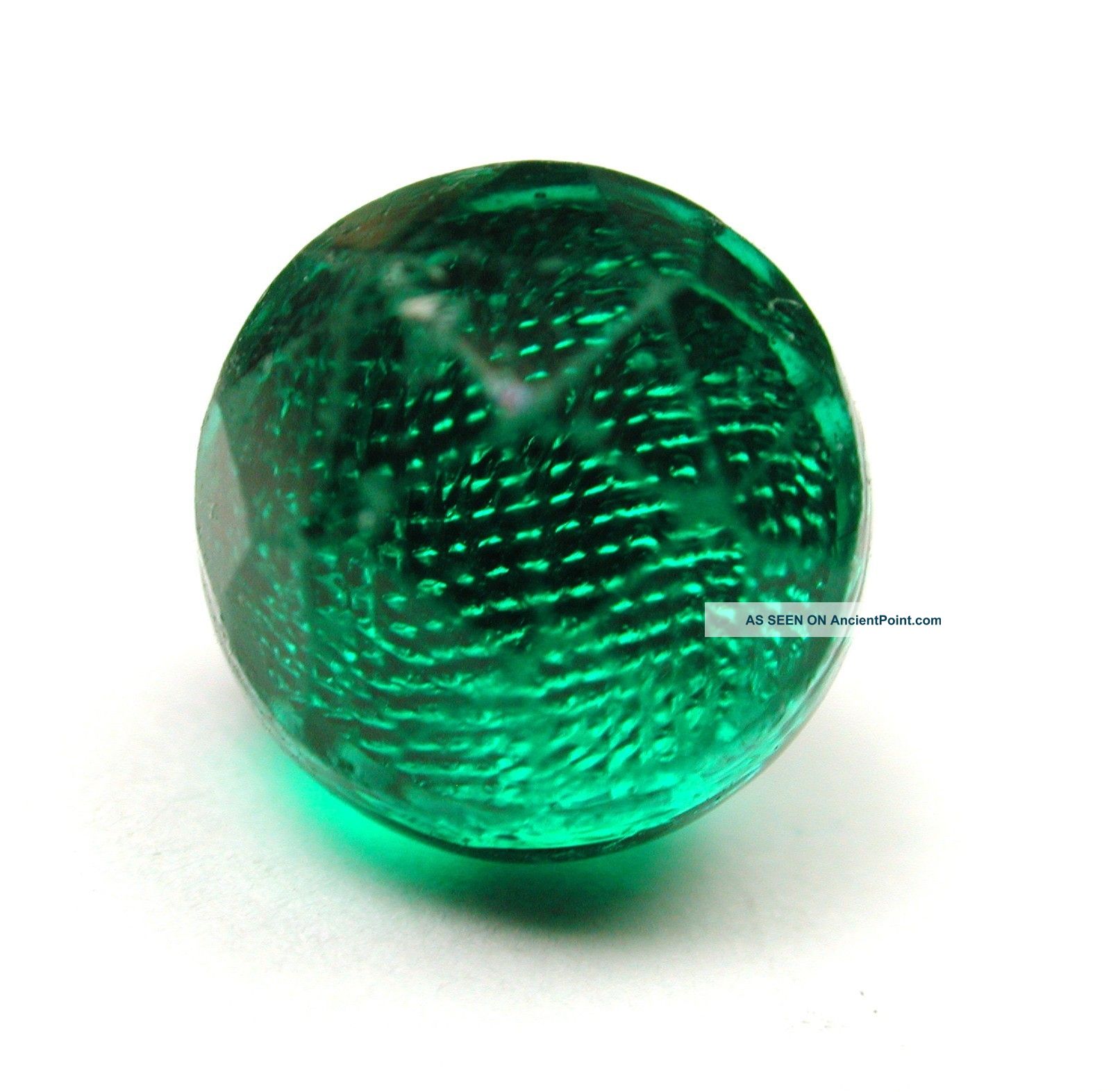 Antique Glass Button Faceted Green Ball W/ Silver Foil Insert Buttons photo
