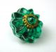 Antique Charmstring Glass Button Green Candy W/ Brass Ome Ring Mold Swirl Back Buttons photo 1
