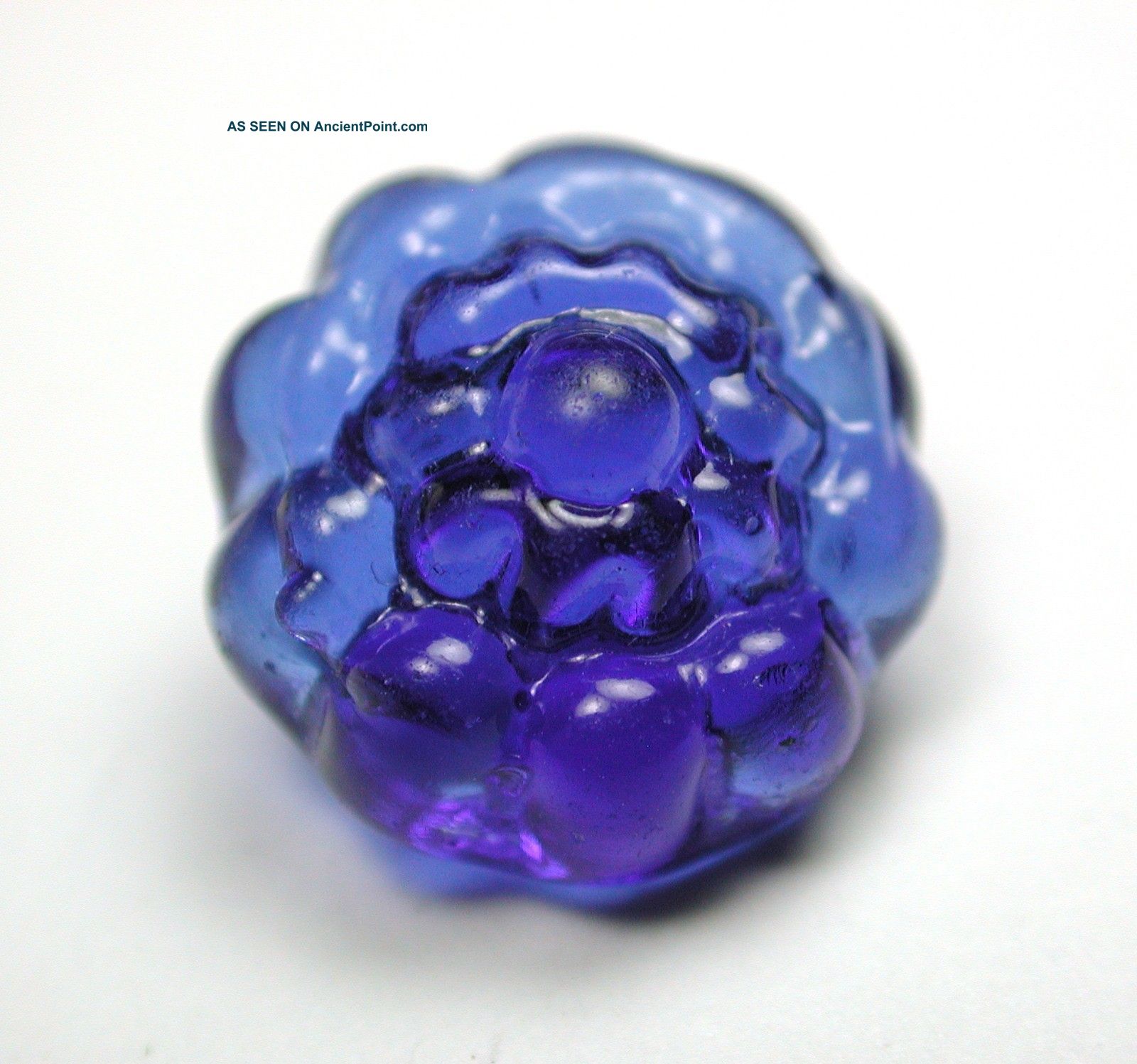 Antique Charmstring Glass Button Cobalt Candy Mold Design Swirl Back Buttons photo