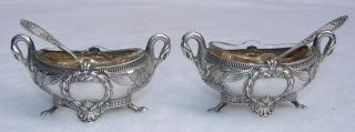 French Sterling Silver Vermeil Pair Salt Cellars Spoons Empire E.  Corvasier 1863 photo