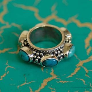 Balinese Silver Sterling Mendak Keris Ring Natural Turquoise Po06 photo